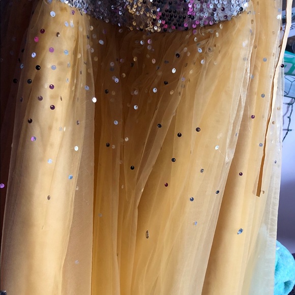 Strapless Gold Mermaid Sequin Prom Dress w/ Corset - Picture 4 of 12
